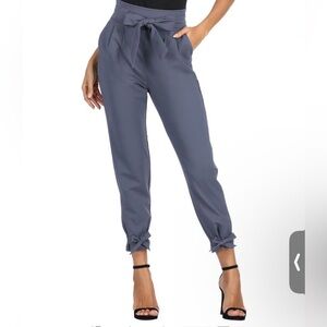 Women's High-Waisted Tie-Front Pants in Blue Gray